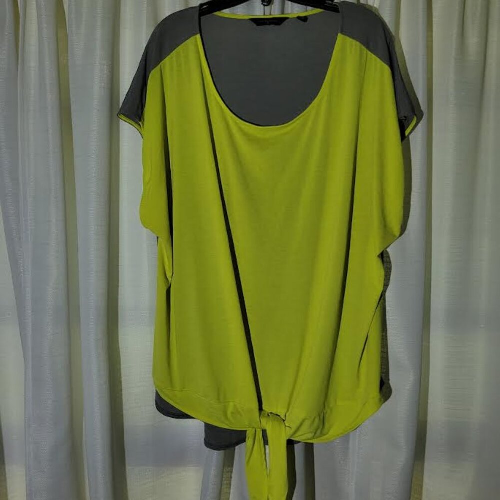 Investments II, Neon Yellow & Grey Shirt, Tie Front, 3X